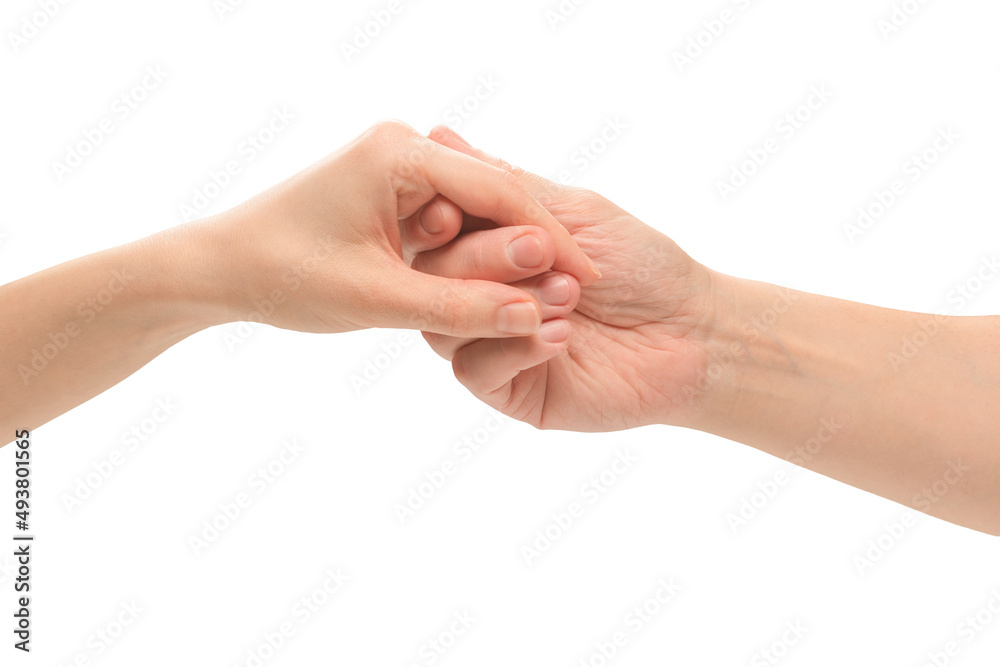 Man and woman hand isolated on a white background.