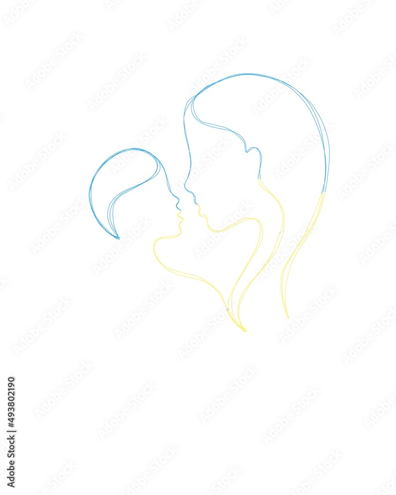 Let's pray for Ukraine. mother and child silhouette.