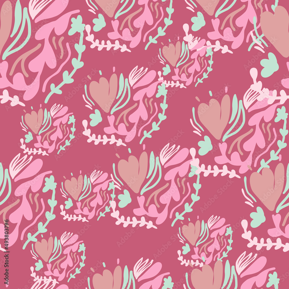 Vintage flowers and leaves seamless pattern.