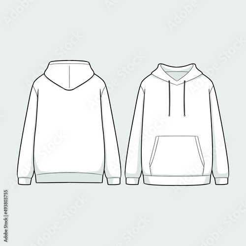 NEW OUTLINE OF HOODIE PULLOVER SET FRONT AND BACK VIEW