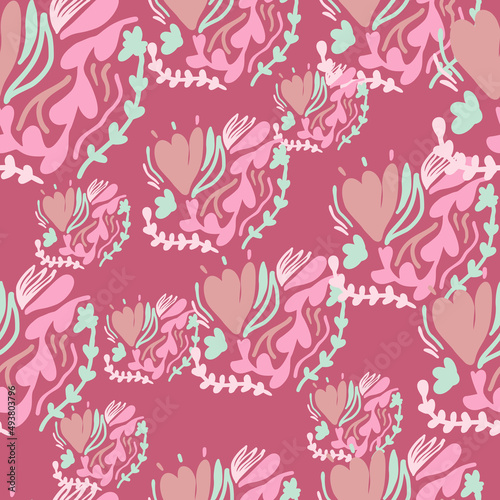 Vintage flowers and leaves seamless pattern.