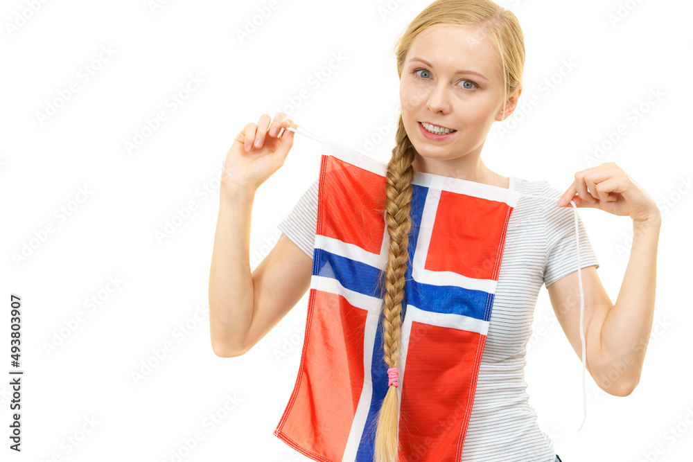 Young female with norwegian flag Young female with norwegian flag