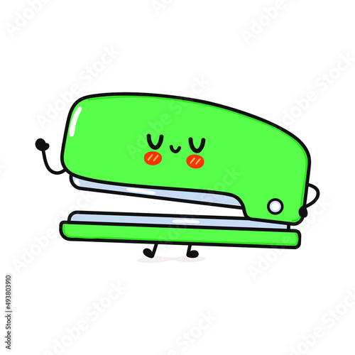Cute funny stapler character. Vector hand drawn cartoon kawaii character illustration icon. Isolated on white background. stapler character concept