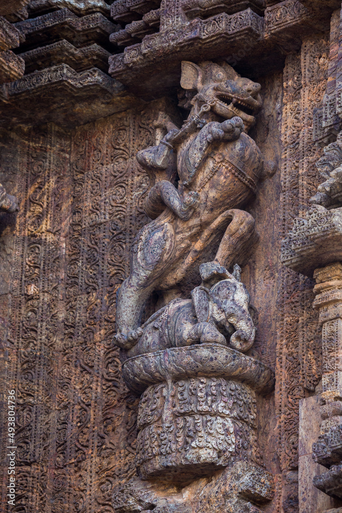 Royal Guard of Konark - Gajasimha (Lion Upon Elephant Upon Man at the 800 year old Sun Temple Complex, Konark, India