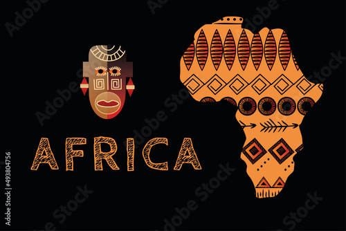 Continent Africa with patterns , vector illustration. Elements for design, vector illustration, African culture concept, logo