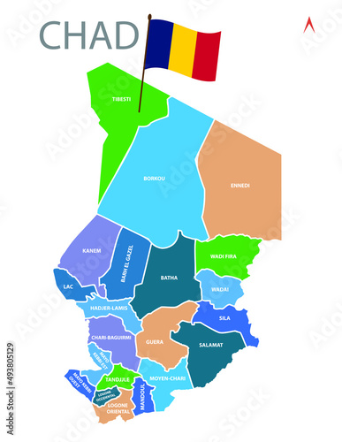 Chad Map with Province. Map of Chad Vector Illustration