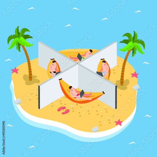 Work anywhere isometric 3d vector icon concept for banner, website, illustration, landing page, flyer, etc.