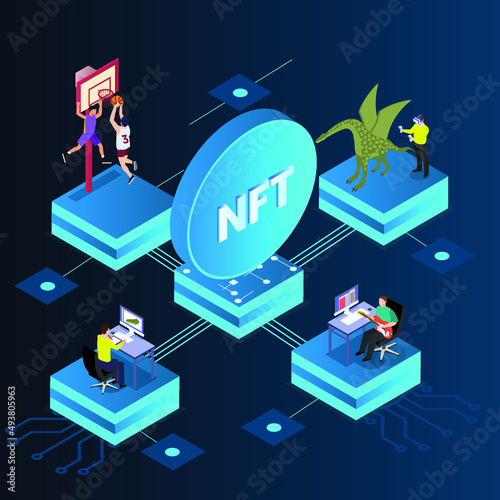NFT Non Fungible Token - Crypto art collections isometric 3d vector icon concept for banner, website, illustration, landing page, flyer, etc.