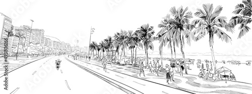 Copacabana beach. Rio de janeiro. Brazil. Hand drawn city sketch. Vector illustration.