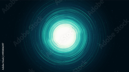 Green Light Spiral Black hole on Galaxy background with Milky Way spiral,