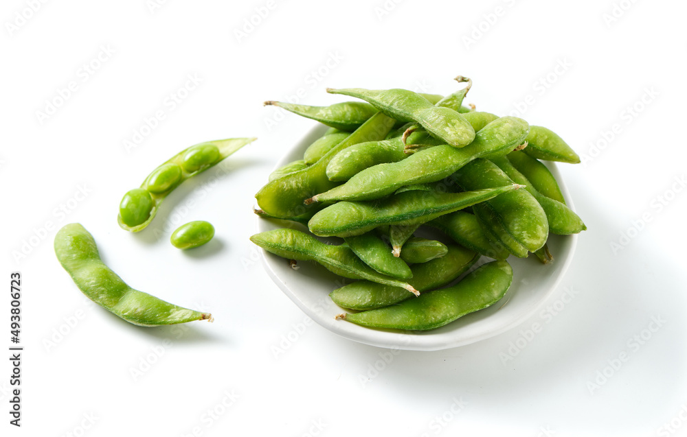 green soybeans on white background green soybeans on white background