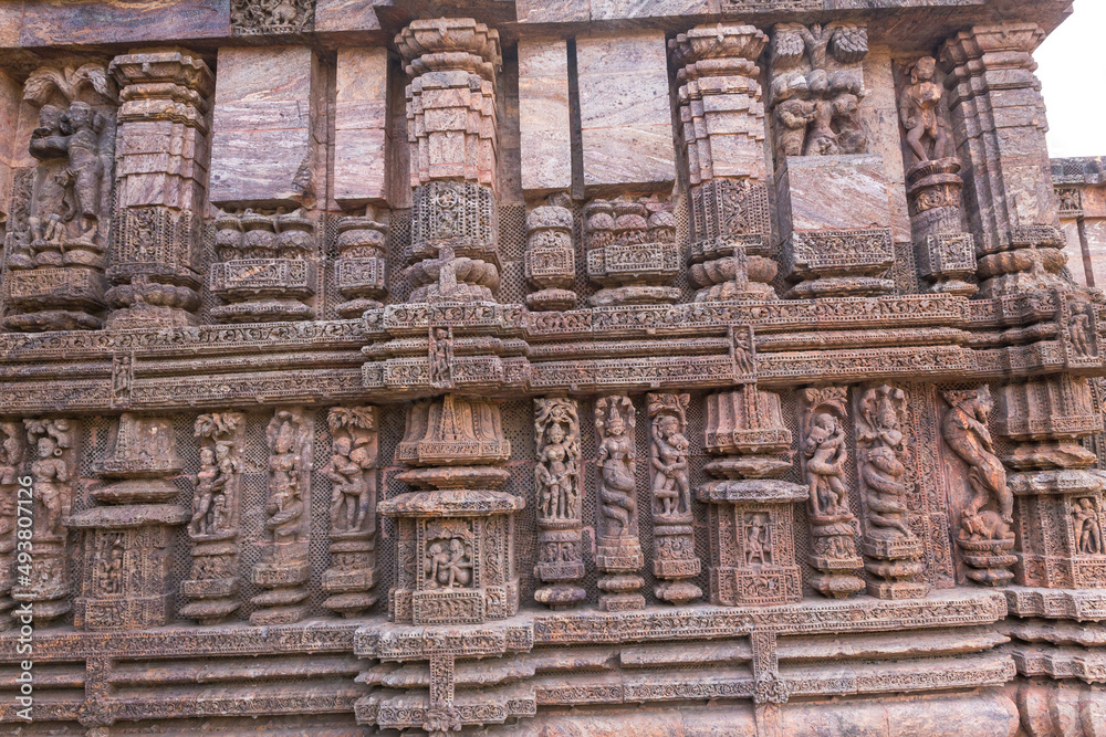 Panels of Ichchadhari Nagin (Mythical shape-shifting cobras in Indian folklore) at the 800 year old Sun Temple, Konark, Orissa, India. UNESCO World Heritage Site.