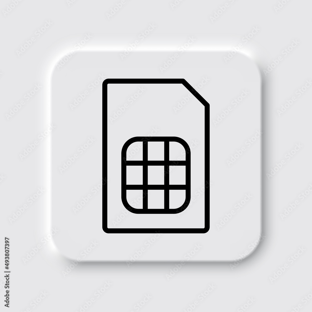 Sim card simple icon. Flat desing. Neumorphism design.ai Sim card simple icon. Flat desing. Neumorphism design.ai