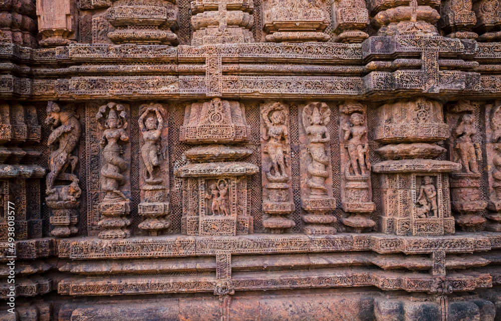 Panels of Ichchadhari Nagin (Mythical shape-shifting cobras in Indian folklore) at the 800 year old Sun Temple, Konark, Orissa, India. UNESCO World Heritage Site.