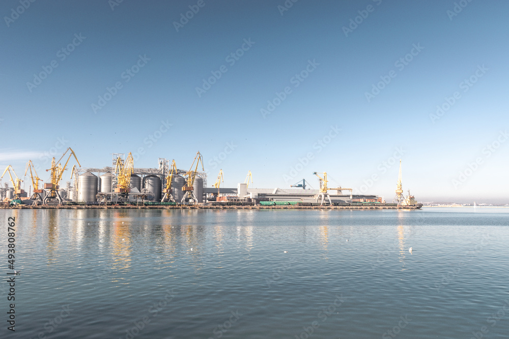 Cargo container terminal sea view in Odessa Ukraine