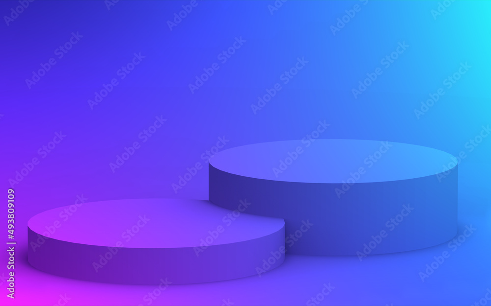 3d purple blue neon light cylinder podium minimal studio gradient dark colors background. Abstract 3d geometric shape object illustration render. Display for nightclub party and technology product. 3d purple blue neon light cylinder podium minimal studio gradient dark colors background. Abstract 3d geometric shape object illustration render. Display for nightclub party and technology product.