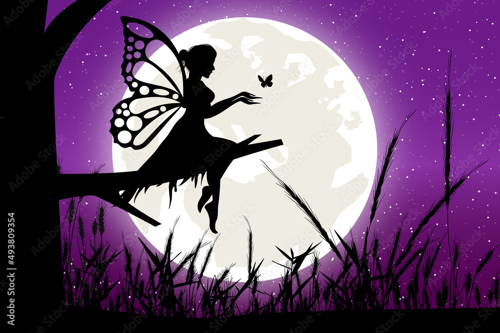 cute fairy and moon silhouette graphic