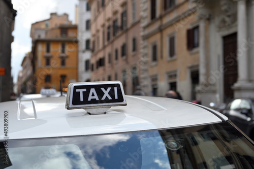 Taxi cars on the city street