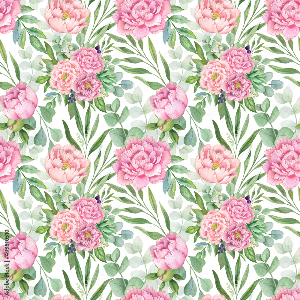 watercolor seamless pattern with pink peonies watercolor seamless pattern with pink peonies
