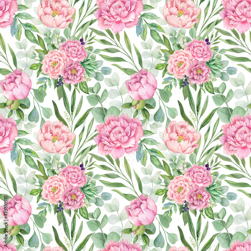 Wallpaper Mural watercolor seamless pattern with pink peonies Torontodigital.ca