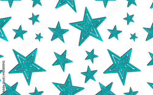 Blue stars seamless pattern on white background.