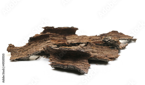Old, dry, rotten tree bark isolated on white 