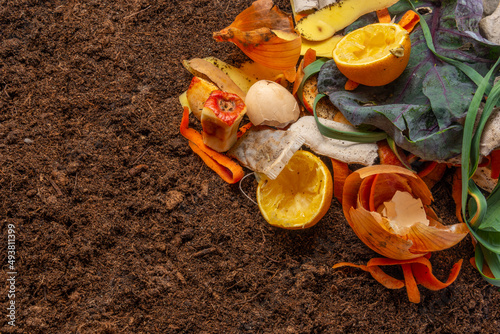 Obraz na płótnie organic compost - biodegradable kitchen waste and soil