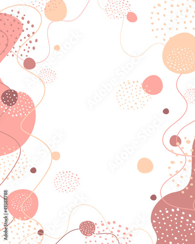 Abstract minimalism style background for copy space. Template for a menu, price list, checklist, brochure, notepad. Circles, lines, dots minimalism in pink beige colors on white background