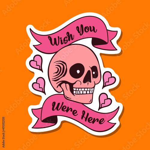 Canvas-taulu hand drawn wish you were here with skull doodle illustration for stickers etc