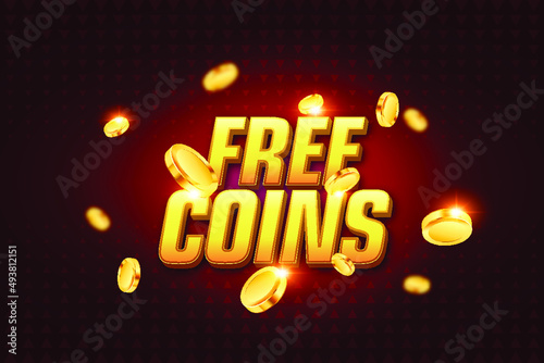 Free Coins with gold coin flying isolation, Casino online concept, Slot game element, casino element design, Vector