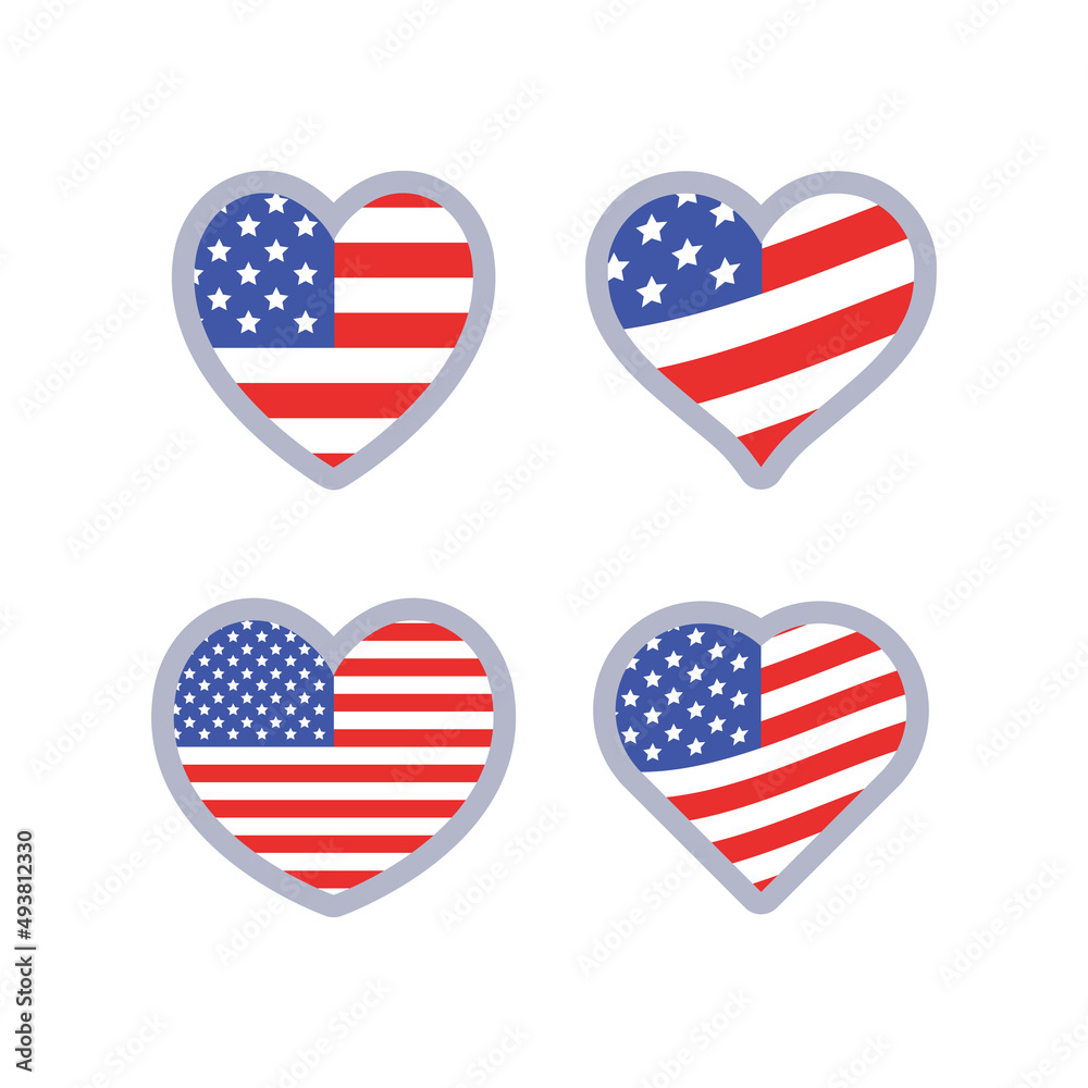United States flag in heart shape. USA national emblem. American love patriotic symbol. United States flag in heart shape. USA national emblem. American love patriotic symbol.
