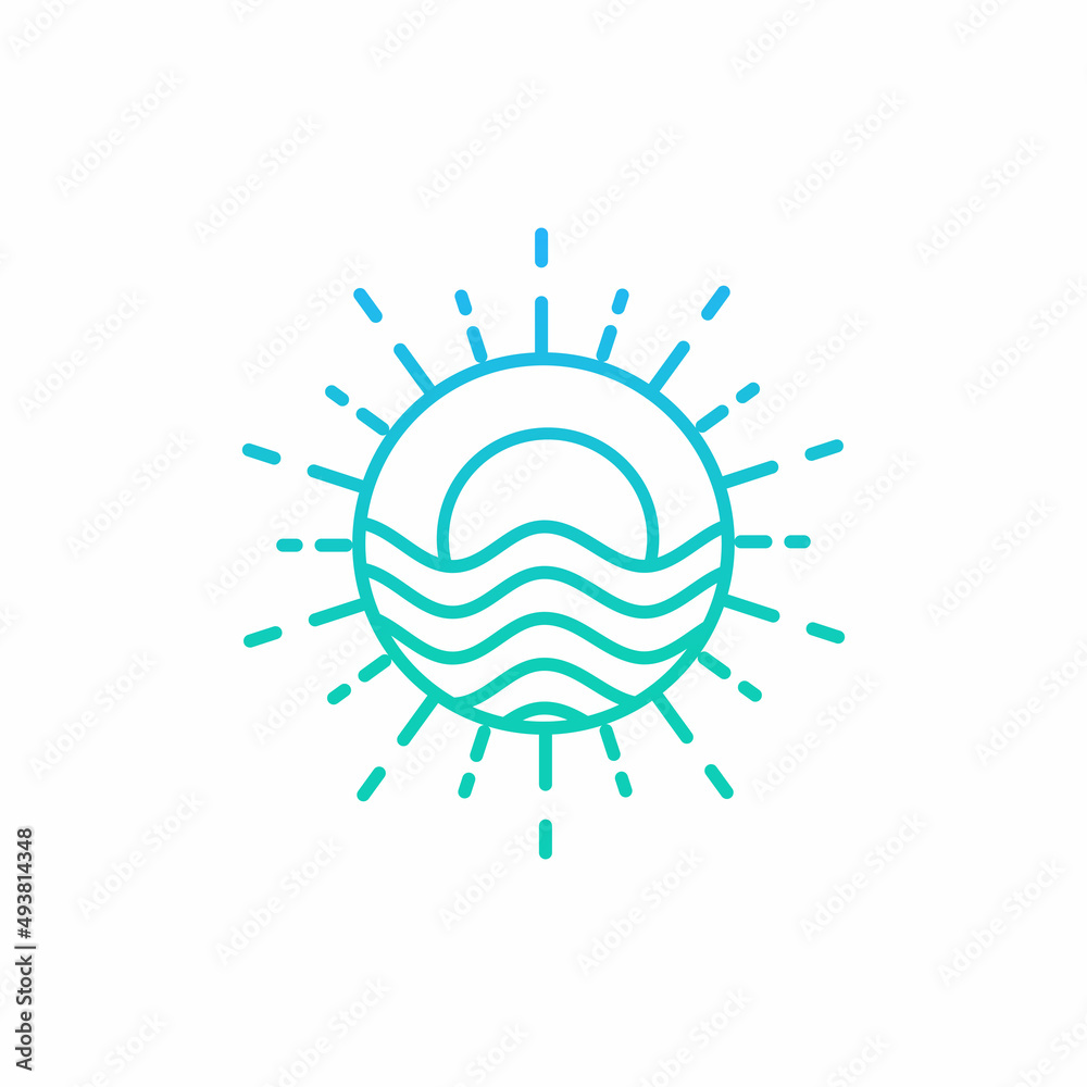 Ocean Sun Wave Logo Design Template with modern style Ocean Sun Wave Logo Design Template with modern style