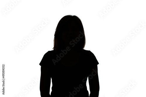 silhouette of a young woman on white background