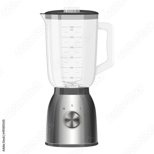 Kitchen blender with glass container. Food Processor. Electronic Kitchen appliance. Concept of Health food and drink. Vector Illustration isolated on background.