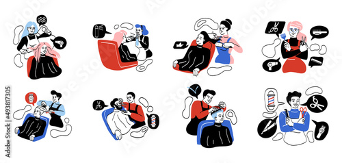 Set of hairdressers and barbers
