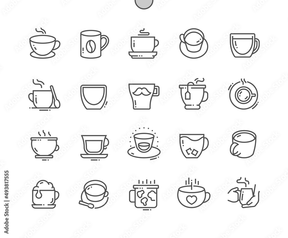 Mug. Tea and coffee cup. Hot cappuccino. Cafe and restaurant. Pixel Perfect Vector Thin Line Icons. Simple Minimal Pictogram Mug. Tea and coffee cup. Hot cappuccino. Cafe and restaurant. Pixel Perfect Vector Thin Line Icons. Simple Minimal Pictogram