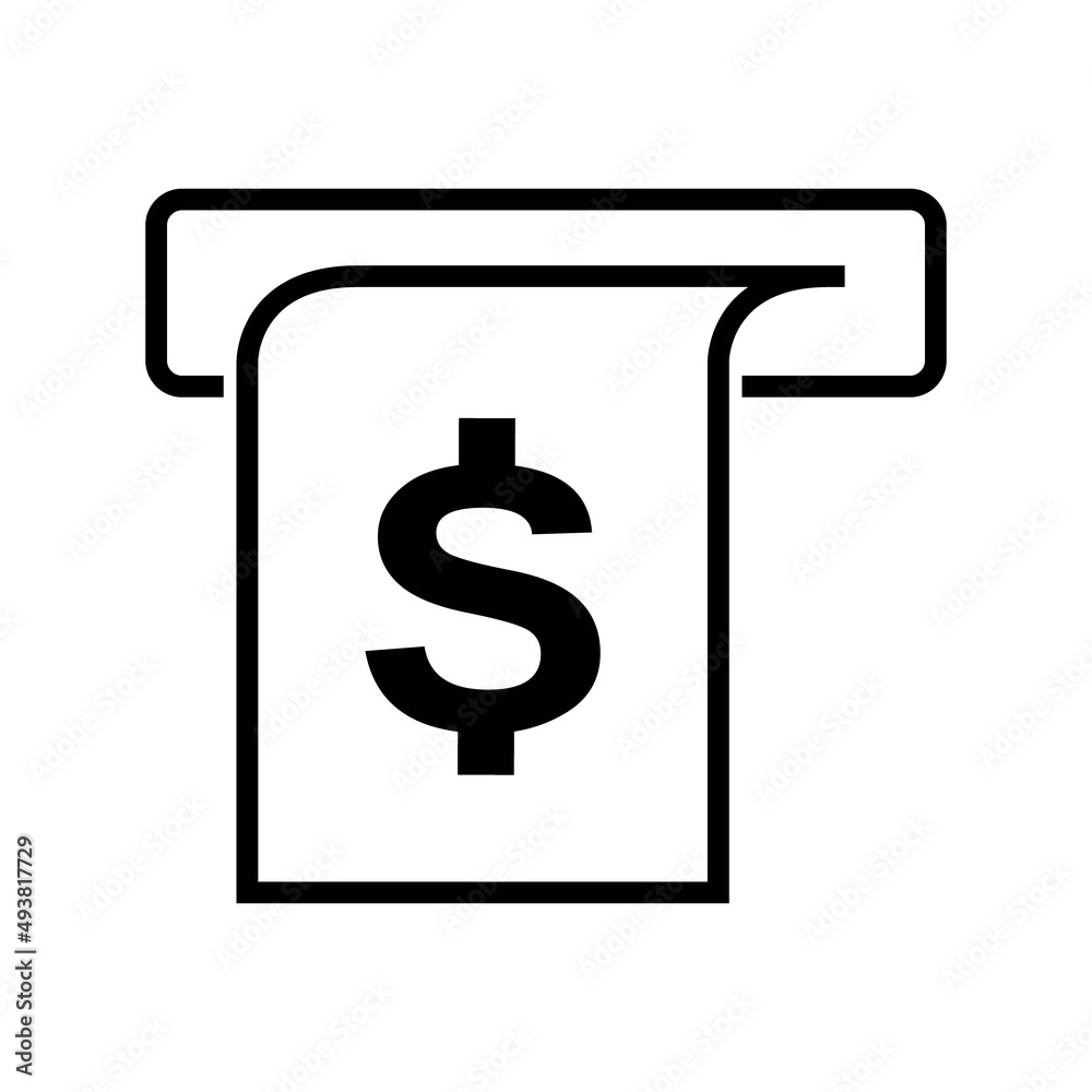 Money printing icon. Vector illustration of banknote producing machine. Financial system and high inflation concept. Banking, stock market pictogram for website, logo, app isolated on white background Money printing icon. Vector illustration of banknote producing machine. Financial system and high inflation concept. Banking, stock market pictogram for website, logo, app isolated on white background