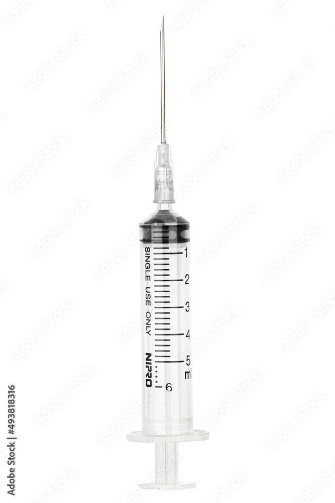 Disposable plastic syringe isolated on white background