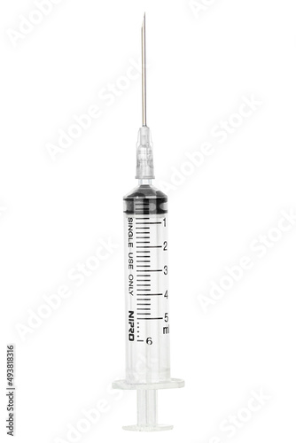 Disposable plastic syringe isolated on white background