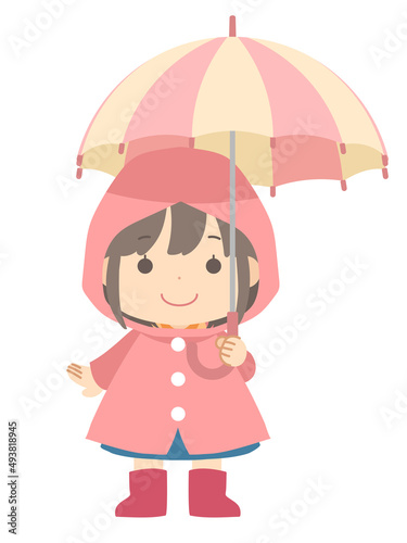 レインコートを着て傘を持った女の子