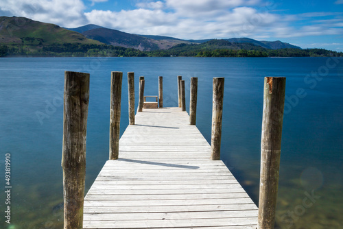 Long exposure of a jetty on Derwent water in the Lake District in Cumbria in the UK