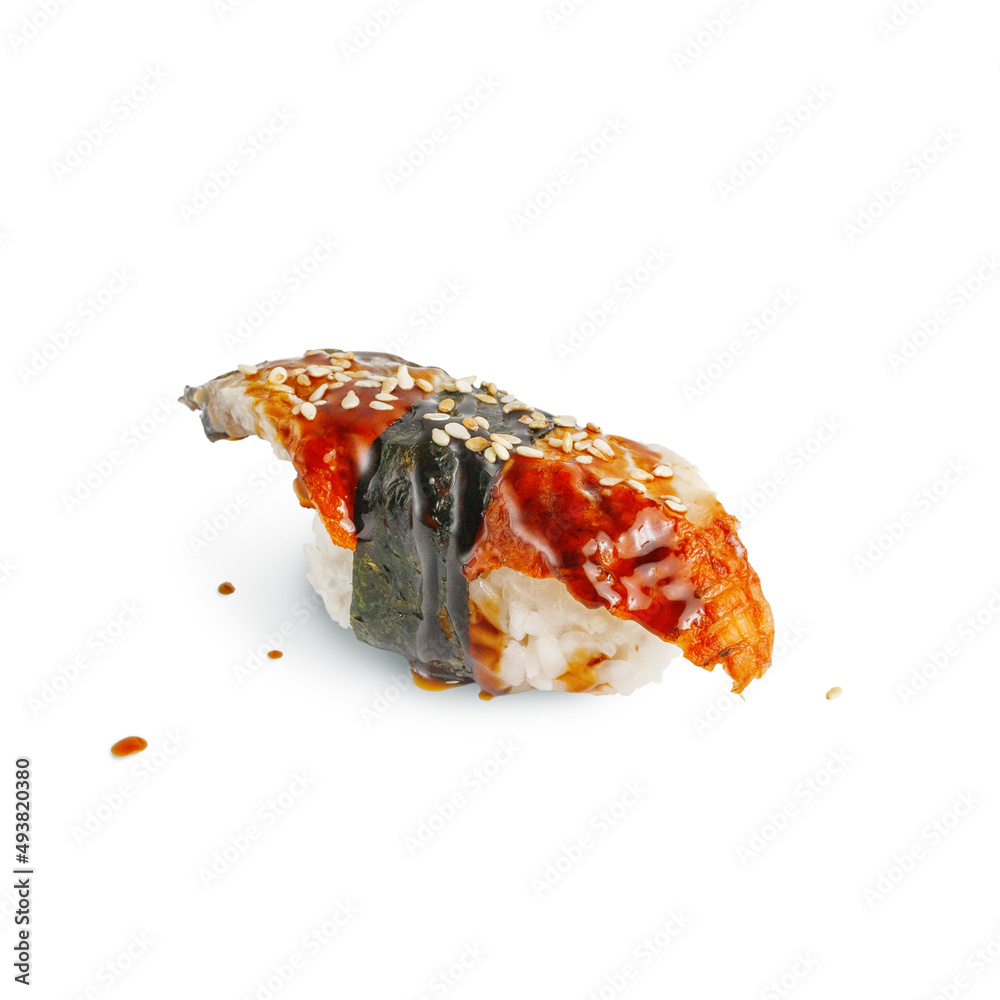 Traditional Japanese Sushi Salmon Eel White Background Traditional Japanese Sushi Salmon Eel White Background