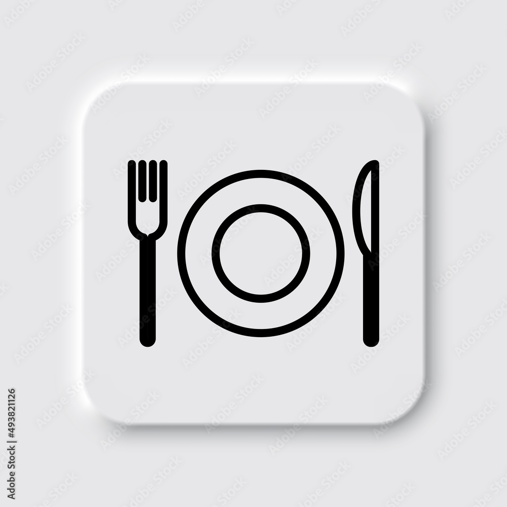 Restaurant, fork knife plate simple icon. Flat desing. Neumorphism design.ai Restaurant, fork knife plate simple icon. Flat desing. Neumorphism design.ai