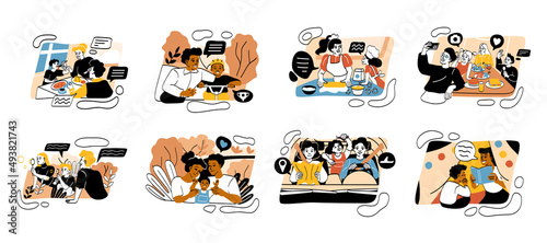Set of happy families with children