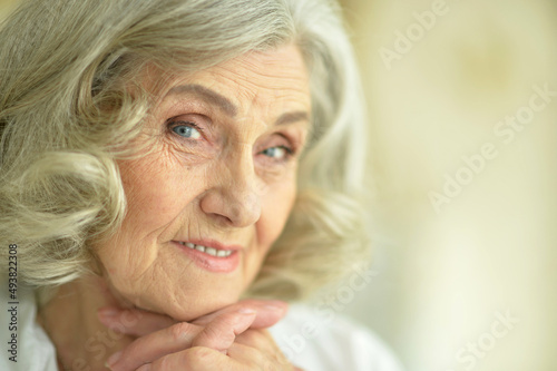 Beautiful smiling senior woman posing at home