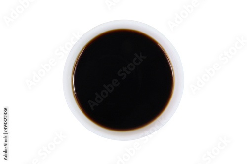 Soy sauce on isolated white background, top view
