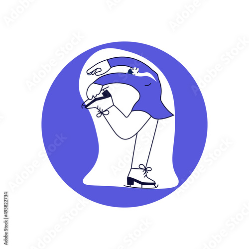 Round blue template with Woman figure ice skating