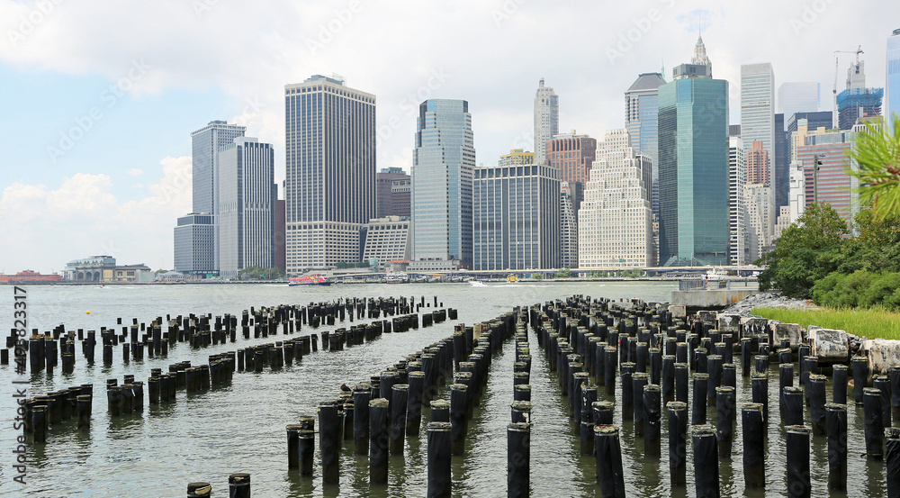 View at lower Manhattan from Brooklyn Bridge, New York