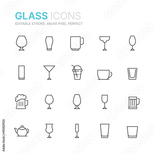 Collection of glass related outline icons. 48x48 Pixel Perfect. Editable stroke