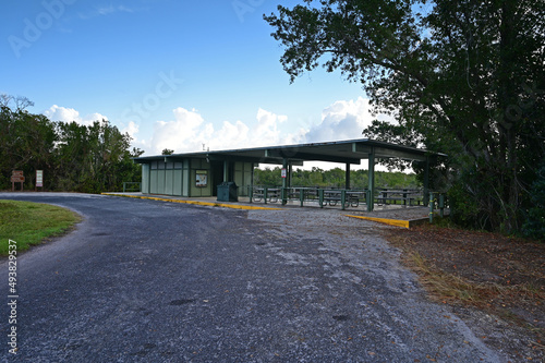 Picnic tables and restrooms at West Lake in Everglades National Park, Florida. © Francisco